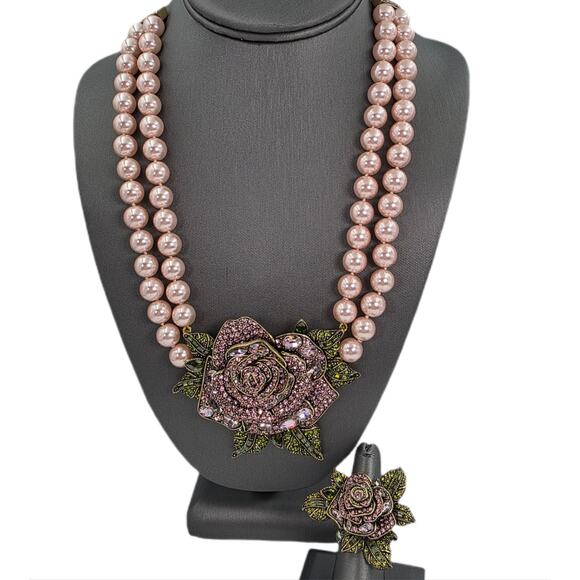 Heidi Daus "Enchanted Beauty" Disney-Commissioned Rose Necklace & Ring Set-NIB - Picture 4 of 16